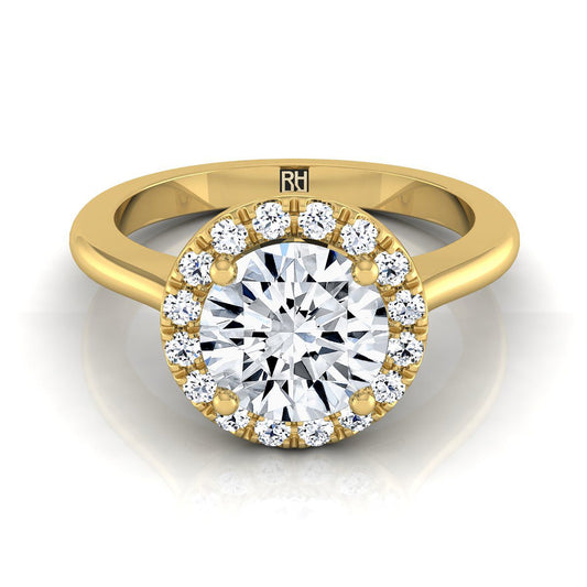 18K Yellow Gold Round Brilliant Diamond Classic Halo French Pave Engagement Ring -1/4ctw