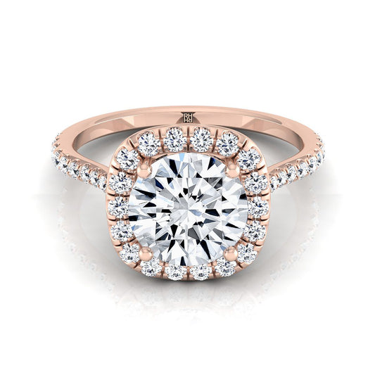 14K Rose Gold Round Brilliant Diamond Shared Prong Halo Engagement Ring -3/8ctw