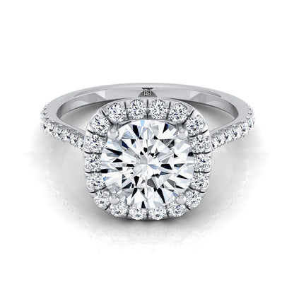 14K White Gold Round Brilliant Diamond Shared Prong Halo Engagement Ring -3/8ctw