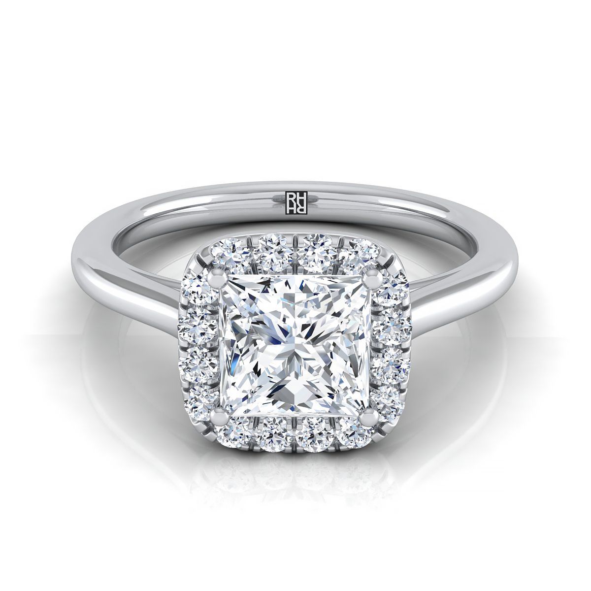 Platinum Princess Cut Diamond Classic Prong Set Diamond Halo Engagement Ring -1/5ctw
