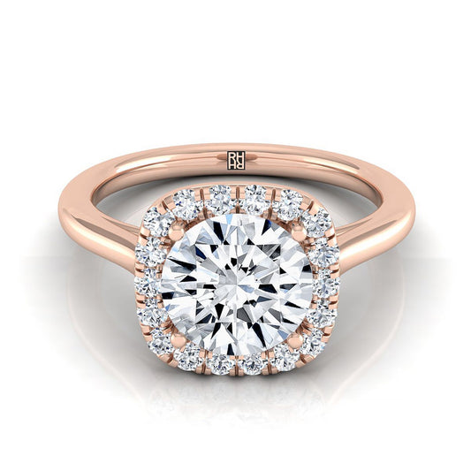 14K Rose Gold Round Brilliant Diamond Classic Prong Set Diamond Halo Engagement Ring -1/5ctw