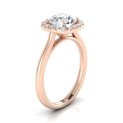 14K Rose Gold Round Brilliant Diamond Classic Prong Set Diamond Halo Engagement Ring -1/5ctw
