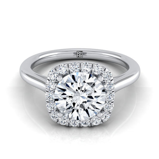 14K White Gold Round Brilliant Diamond Classic Prong Set Diamond Halo Engagement Ring -1/5ctw