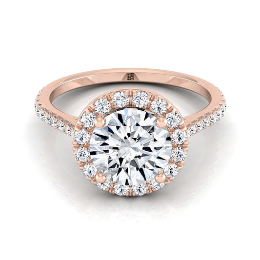 14K Rose Gold Diamond Diamond Halo Diamond Pave Engagement Ring -3/8ctw