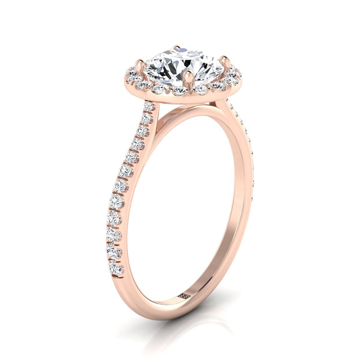 14K Rose Gold Ruby Ruby Halo Diamond Pave Engagement Ring -3/8ctw
