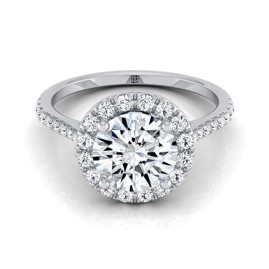 14K White Gold Diamond Diamond Halo Diamond Pave Engagement Ring -3/8ctw