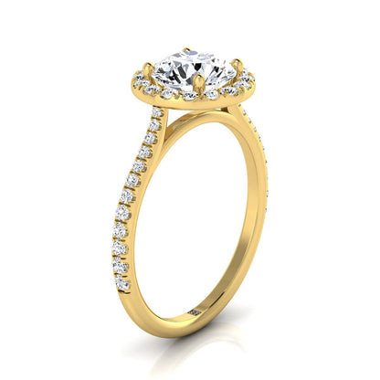14K Yellow Gold Citrine Citrine Halo Diamond Pave Engagement Ring -3/8ctw