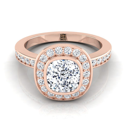14K Rose Gold Cushion Diamond Matching Halo and Channel Band Engagement Ring -3/8ctw