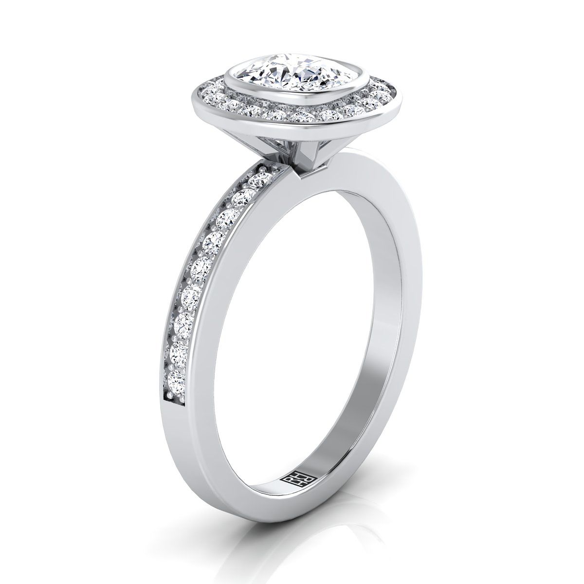 14K White Gold Cushion Diamond Matching Halo and Channel Band Engagement Ring -3/8ctw