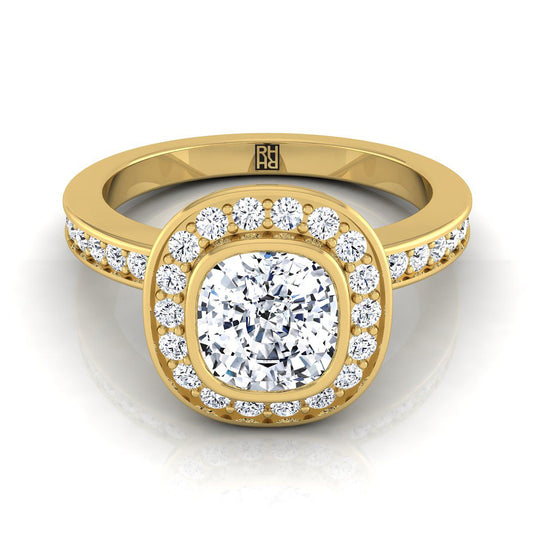 14K Yellow Gold Cushion Diamond Matching Halo and Channel Band Engagement Ring -3/8ctw