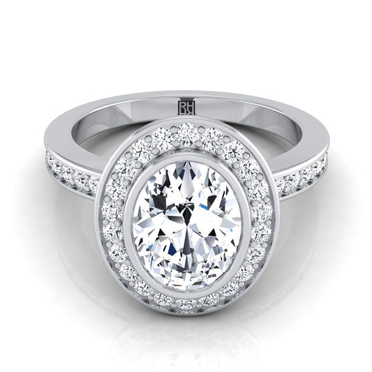 Platinum Oval Diamond Matching Halo and Channel Band Engagement Ring -3/8ctw