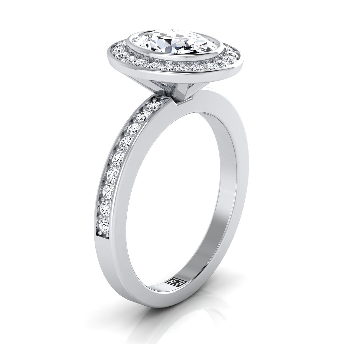 Platinum Oval Diamond Matching Halo and Channel Band Engagement Ring -3/8ctw
