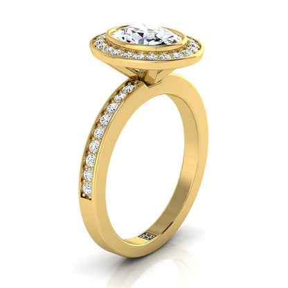 14K Yellow Gold Oval Diamond Matching Halo and Channel Band Engagement Ring -3/8ctw