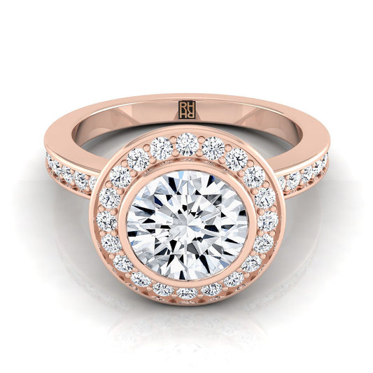 14K Rose Gold Round Brilliant Diamond Matching Halo and Channel Band Engagement Ring -3/8ctw
