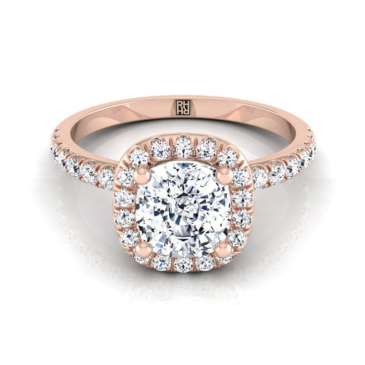 14K Rose Gold Cushion Classic Halo Linear Diamond Engagement Ring -1/3ctw