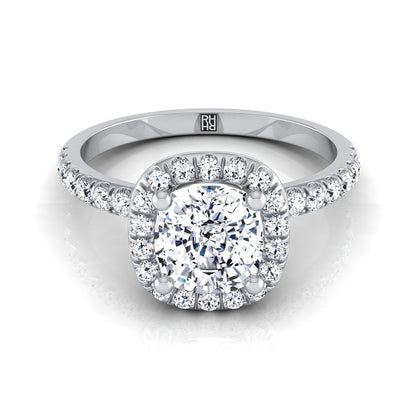 18K White Gold Cushion Classic Halo Linear Diamond Engagement Ring -1/3ctw