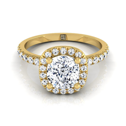 14K Yellow Gold Cushion Classic Halo Linear Diamond Engagement Ring -1/3ctw