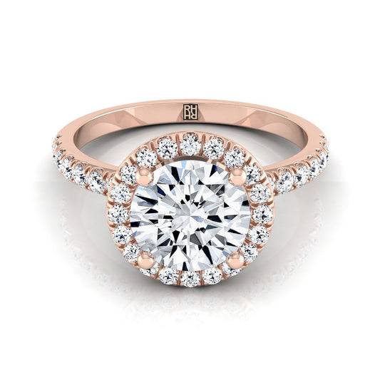 14K Rose Gold Round Brilliant Classic Halo Linear Diamond Engagement Ring -1/3ctw