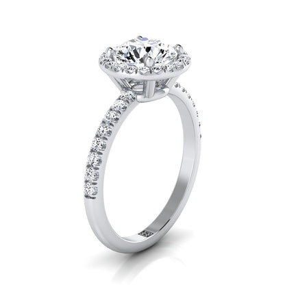 18K White Gold Round Brilliant Classic Halo Linear Diamond Engagement Ring -1/3ctw