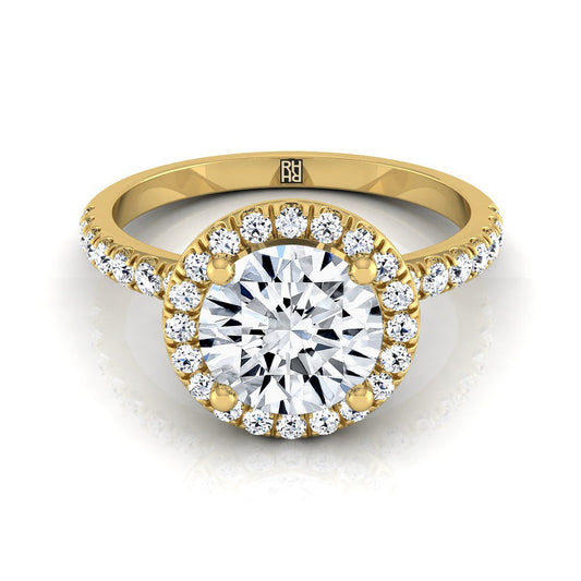 18K Yellow Gold Round Brilliant Classic Halo Linear Diamond Engagement Ring -1/3ctw