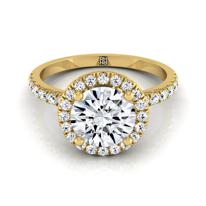 14K Yellow Gold Round Brilliant Classic Halo Linear Diamond Engagement Ring -1/3ctw