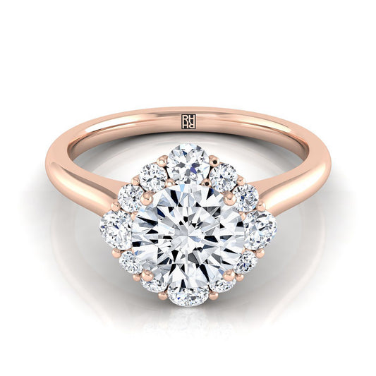 14K Rose Gold Round Brilliant Square Diamond Halo with Secret Stone Engagement Ring -1/2ctw