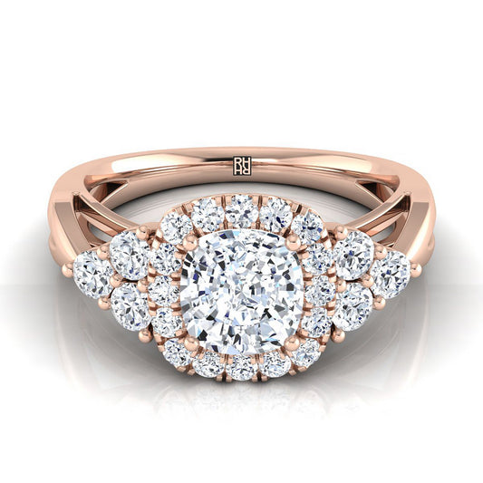 14K Rose Gold Cushion Open Twisted Triple Diamond Engagement Ring -5/8ctw