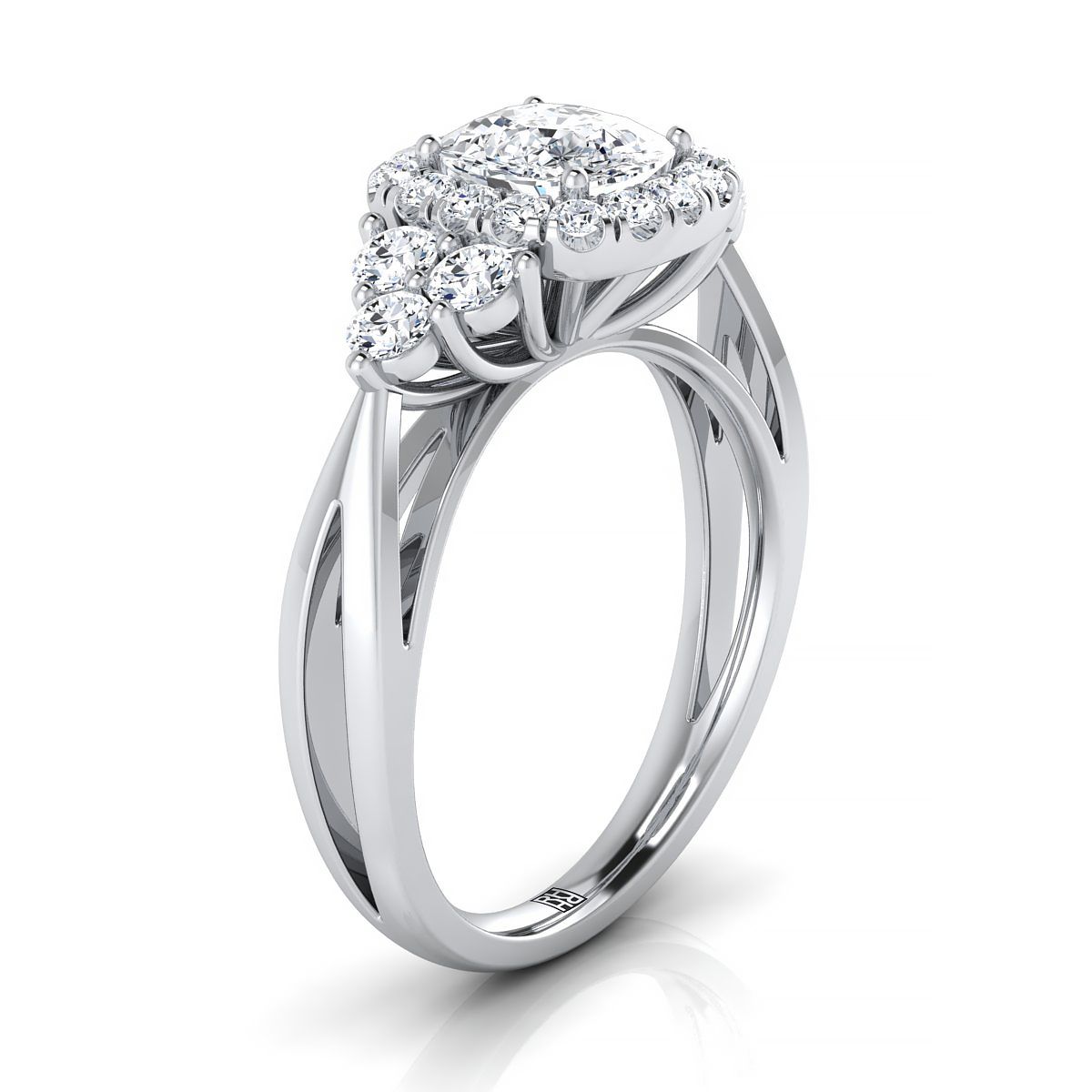 Platinum Cushion Open Twisted Triple Diamond Engagement Ring -5/8ctw