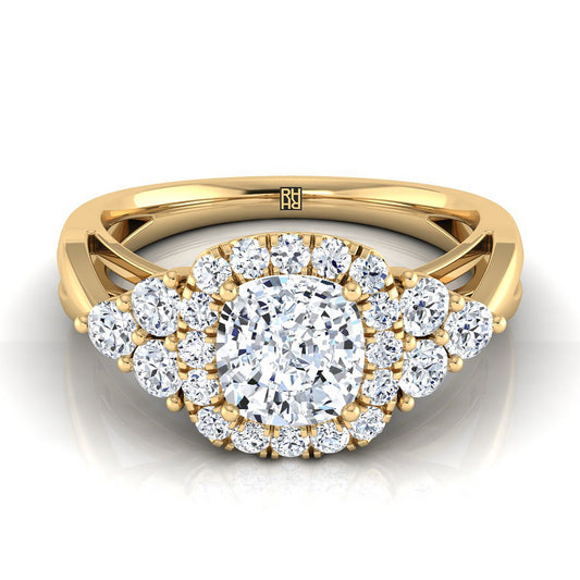 18K Yellow Gold Cushion Open Twisted Triple Diamond Engagement Ring -5/8ctw