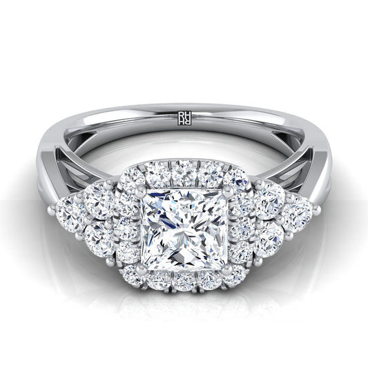 Platinum Princess Cut Open Twisted Triple Diamond Engagement Ring -5/8ctw
