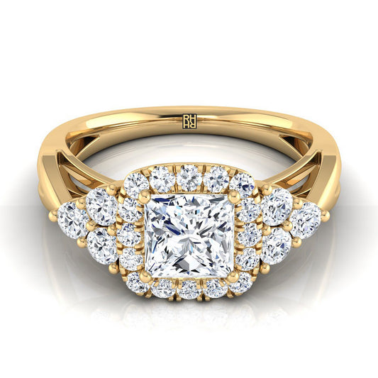 14K Yellow Gold Princess Cut Open Twisted Triple Diamond Engagement Ring -5/8ctw