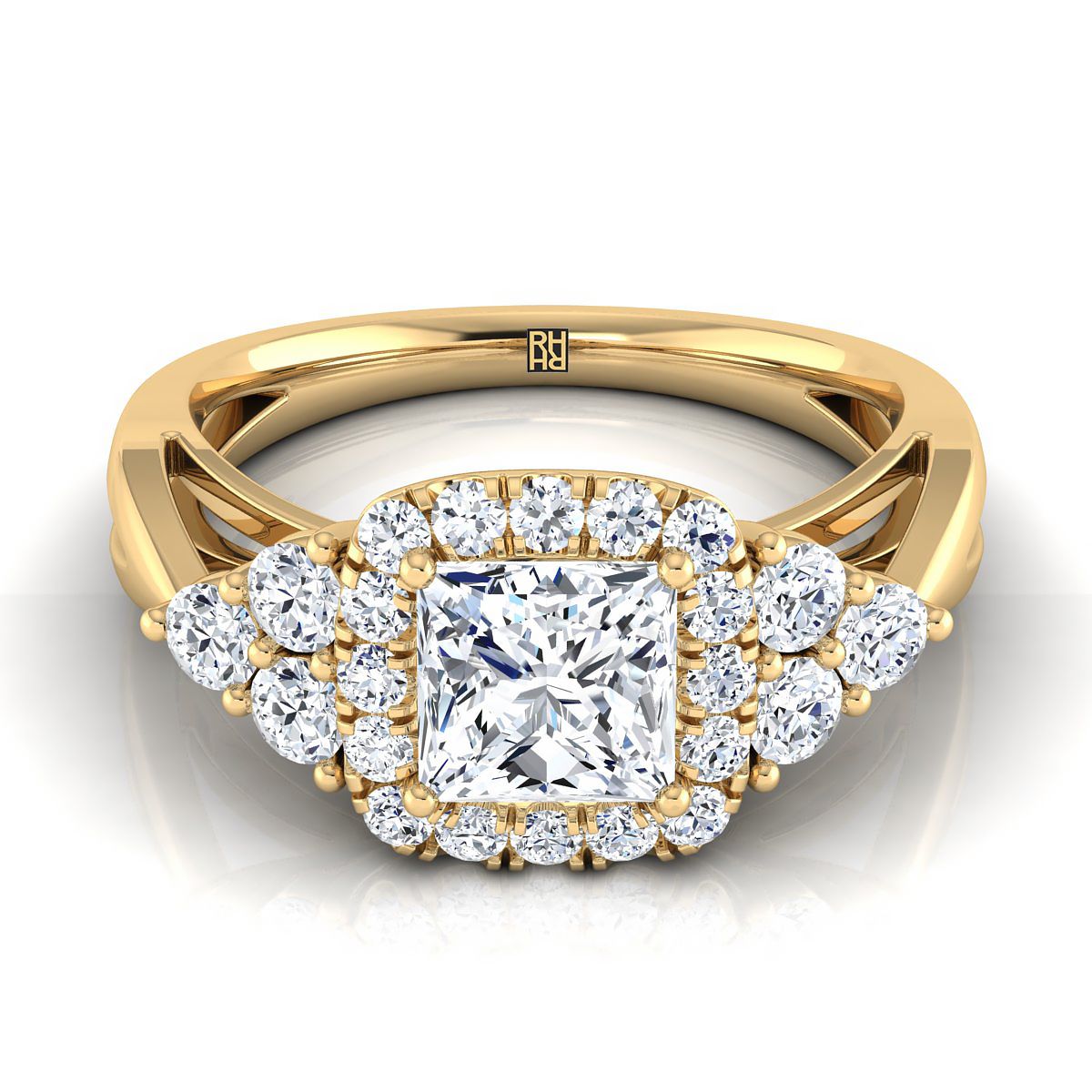 18K Yellow Gold Princess Cut Open Twisted Triple Diamond Engagement Ring -5/8ctw