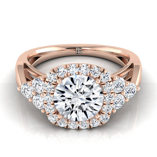 14K Rose Gold Round Brilliant Open Twisted Triple Diamond Engagement Ring -5/8ctw