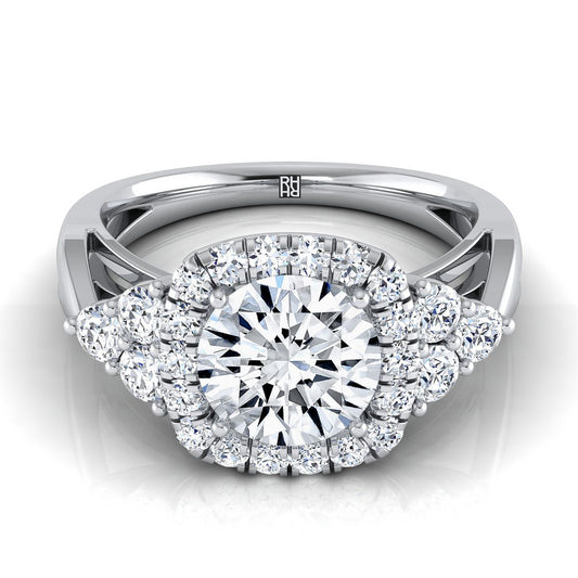 Platinum Round Brilliant Open Twisted Triple Diamond Engagement Ring -5/8ctw