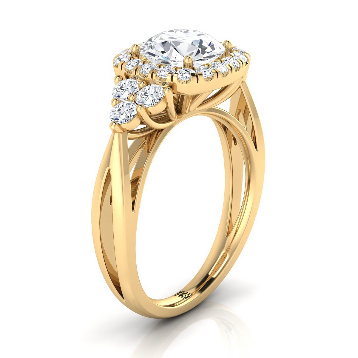 14K Yellow Gold Round Brilliant Open Twisted Triple Diamond Engagement Ring -5/8ctw
