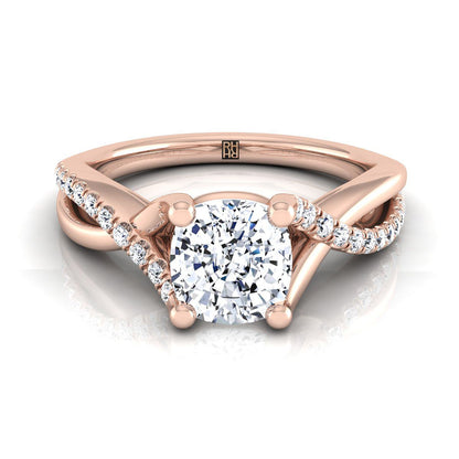 14K Rose Gold Cushion Bypass Pave Diamond Twist Engagement Ring -1/6ctw