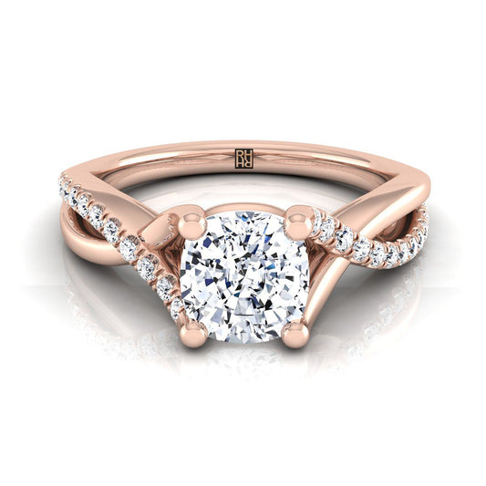 14K Rose Gold Cushion Bypass Pave Diamond Twist Engagement Ring -1/6ctw