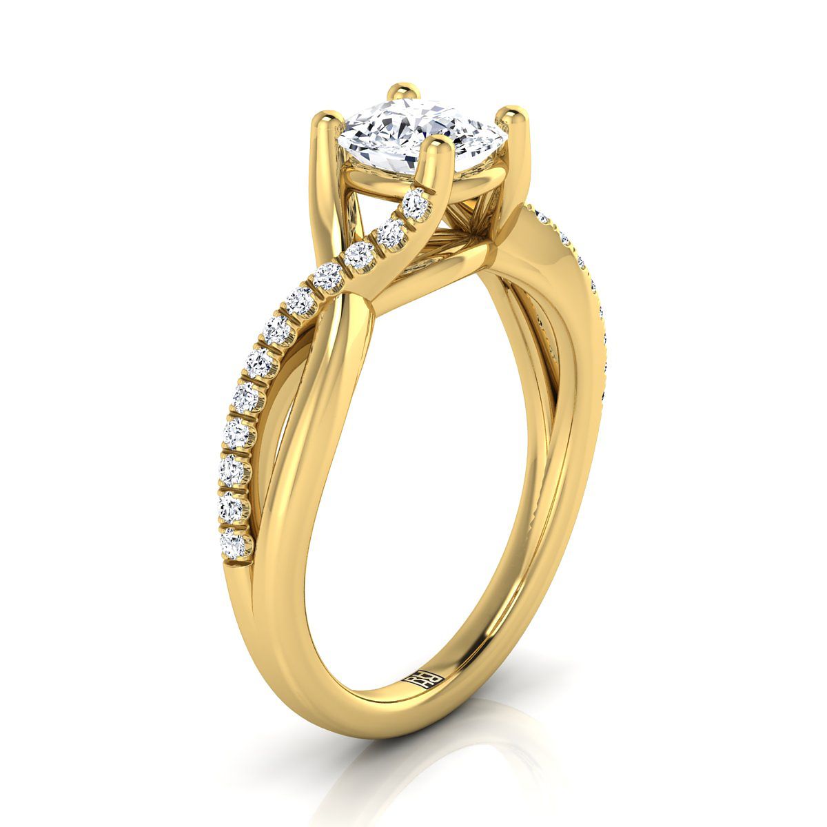 14K Yellow Gold Cushion Bypass Pave Diamond Twist Engagement Ring -1/6ctw