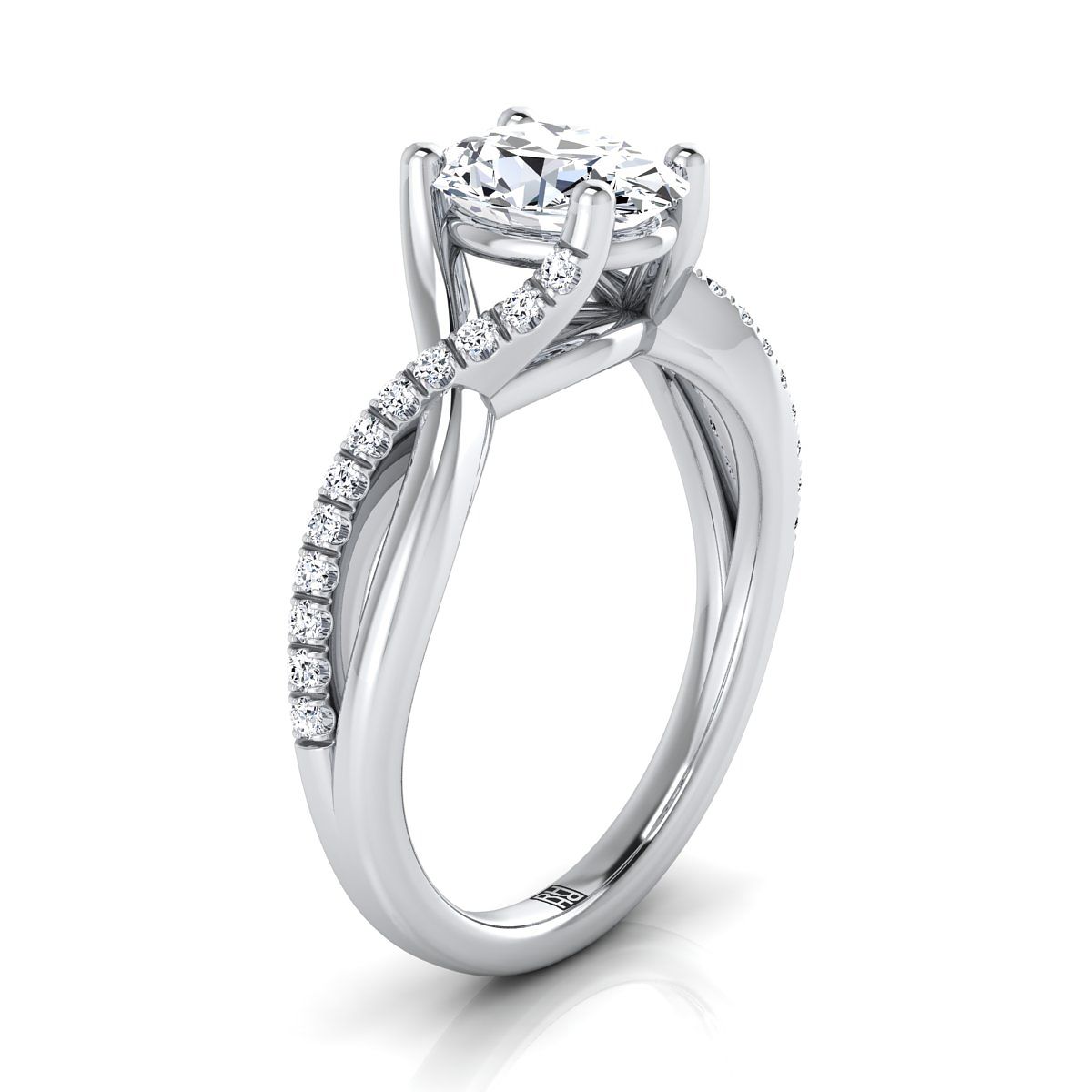 18K White Gold Oval Bypass Pave Diamond Twist Engagement Ring -1/6ctw