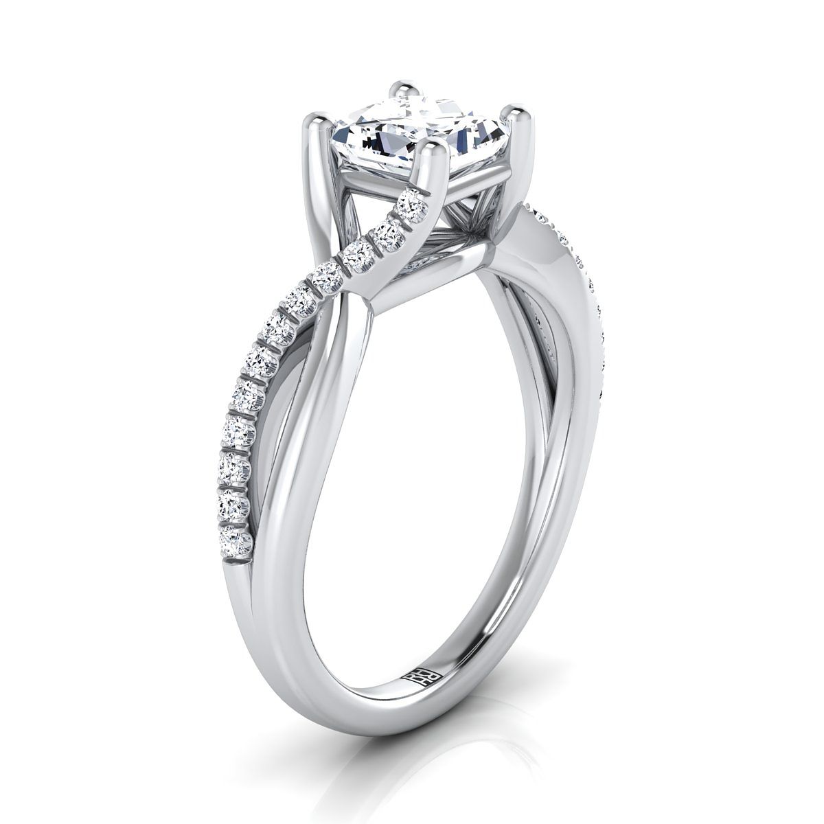 Platinum Princess Cut Bypass Pave Diamond Twist Engagement Ring -1/6ctw