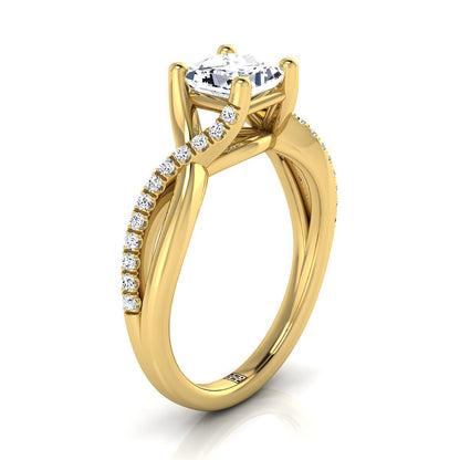 14K Yellow Gold Princess Cut Bypass Pave Diamond Twist Engagement Ring -1/6ctw