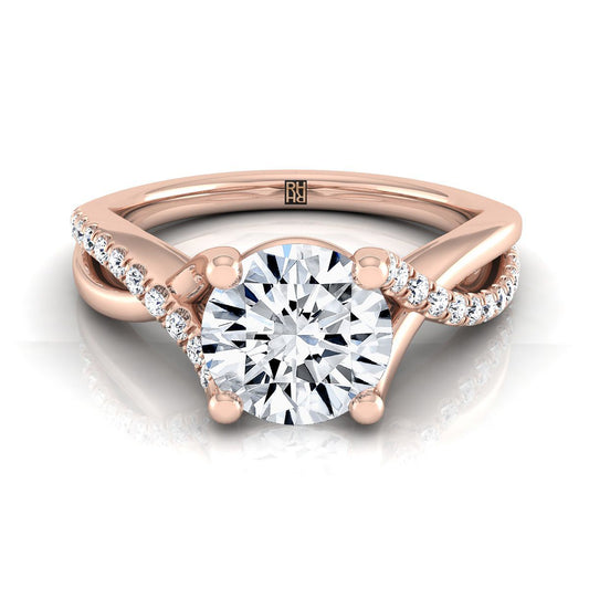 14K Rose Gold Round Brilliant Bypass Pave Diamond Twist Engagement Ring -1/6ctw