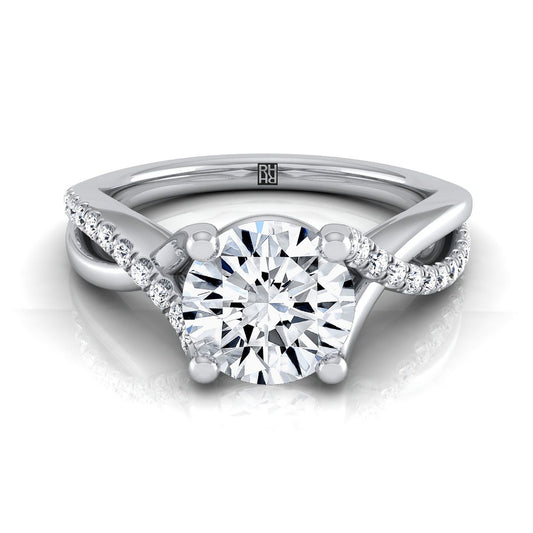 18K White Gold Round Brilliant Bypass Pave Diamond Twist Engagement Ring -1/6ctw
