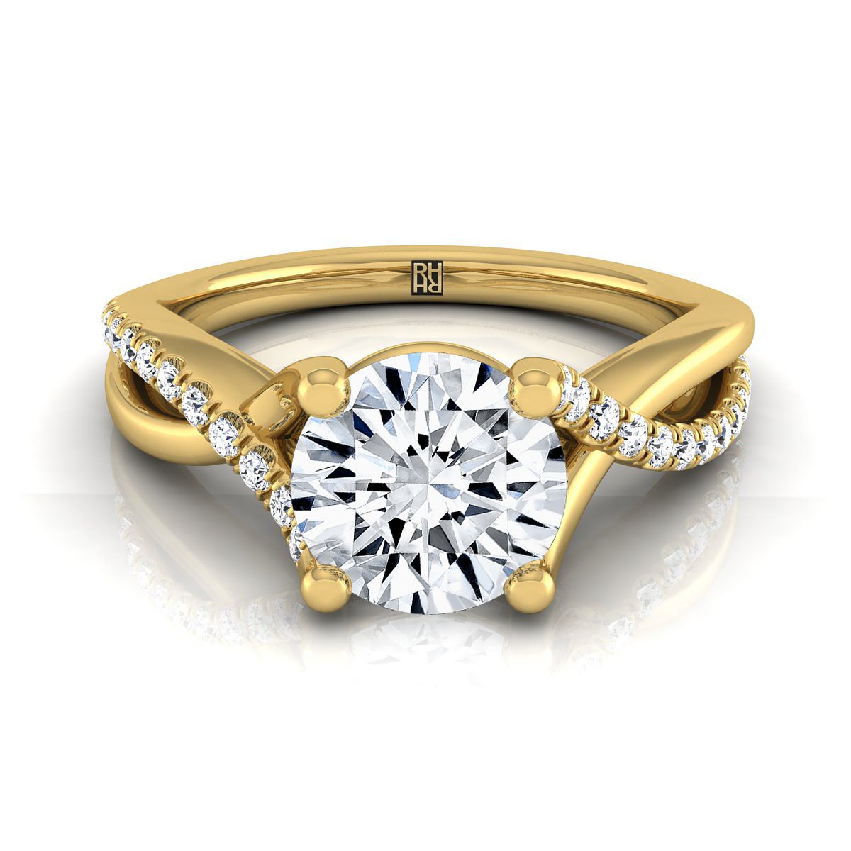 18K Yellow Gold Round Brilliant Bypass Pave Diamond Twist Engagement Ring -1/6ctw
