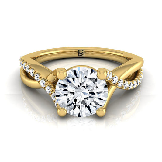 14K Yellow Gold Round Brilliant Bypass Pave Diamond Twist Engagement Ring -1/6ctw