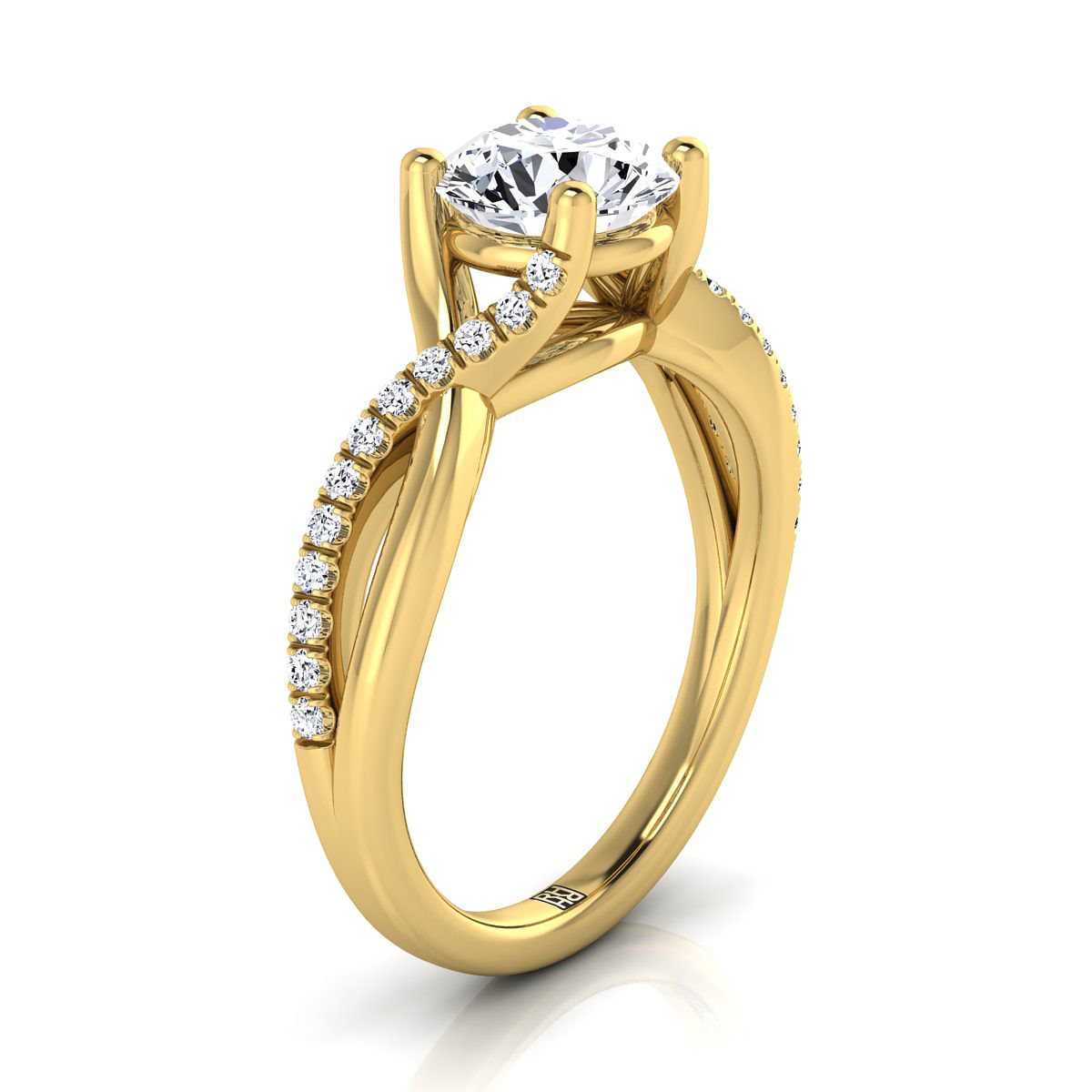 18K Yellow Gold Round Brilliant Bypass Pave Diamond Twist Engagement Ring -1/6ctw