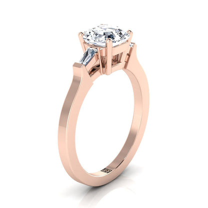 14K Rose Gold Asscher Cut Diamond Tapered Baguette Accent Engagement Ring -1/4ctw