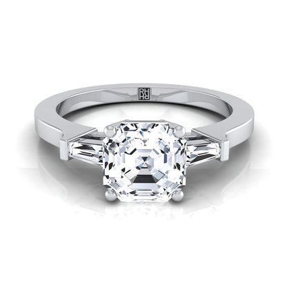 Platinum Asscher Cut Diamond Tapered Baguette Accent Engagement Ring -1/4ctw