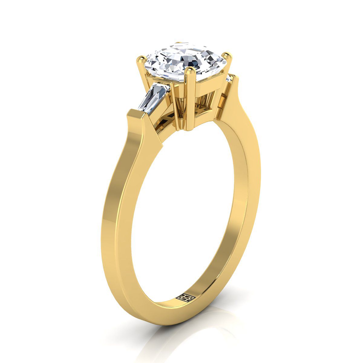 18K Yellow Gold Asscher Cut Diamond Tapered Baguette Accent Engagement Ring -1/4ctw