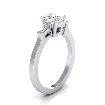 Platinum Cushion Diamond Tapered Baguette Accent Engagement Ring -1/4ctw